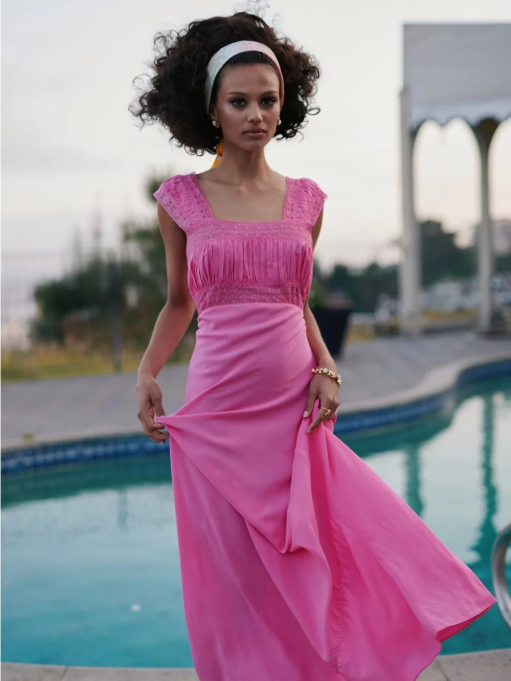 Selkie Pink Square-Neck Maxi Dress